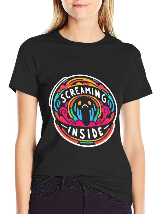 Screaming Inside Graphic Tee - Trendy Crew Neck Shirt