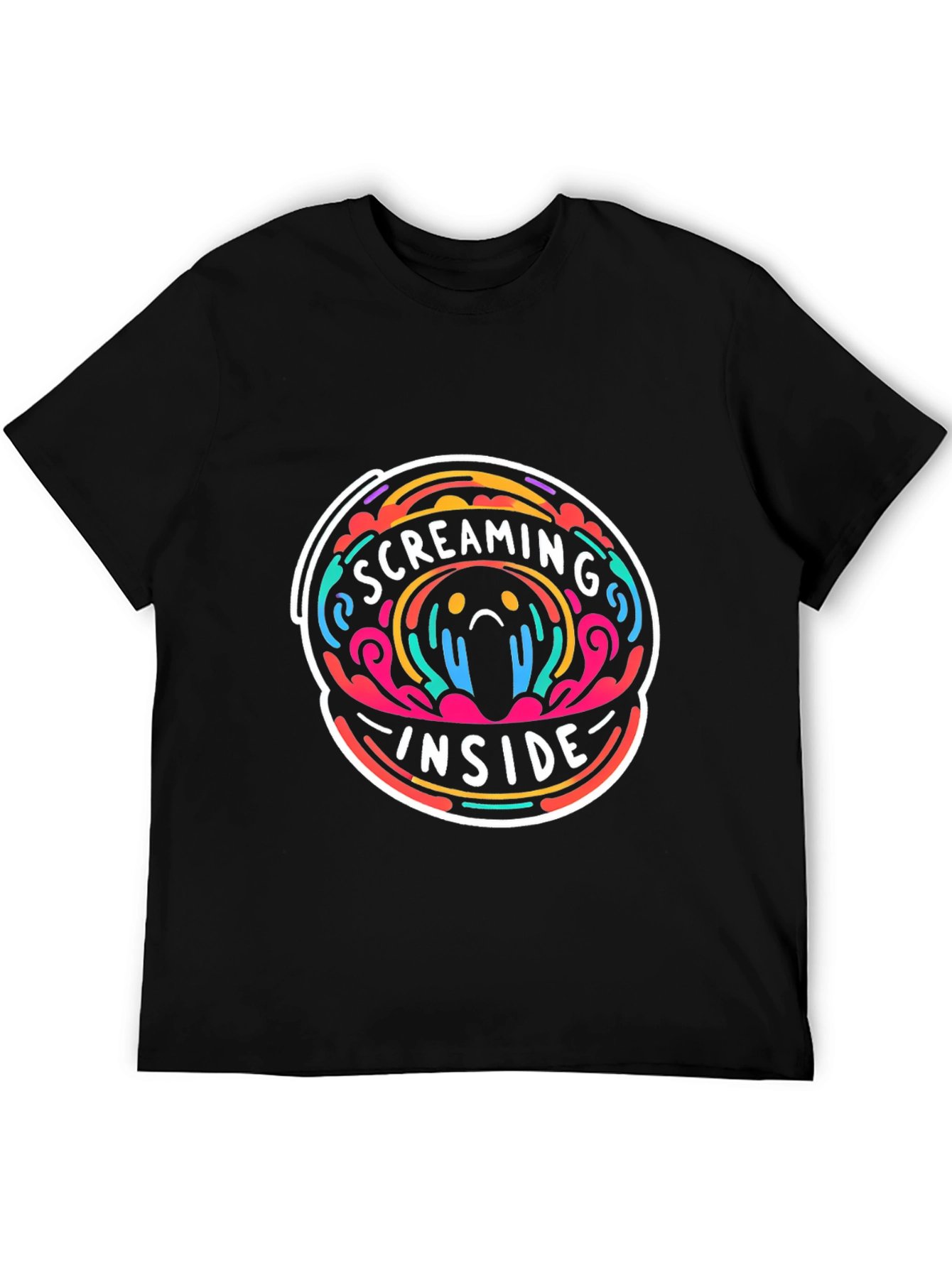 Screaming Inside Graphic Tee - Trendy Crew Neck Shirt