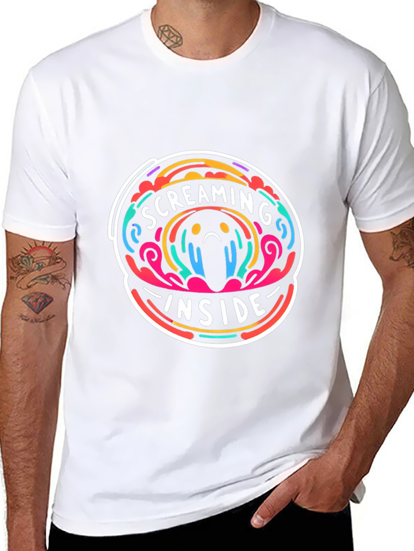 Screaming Inside Graphic Tee - Trendy Crew Neck Shirt