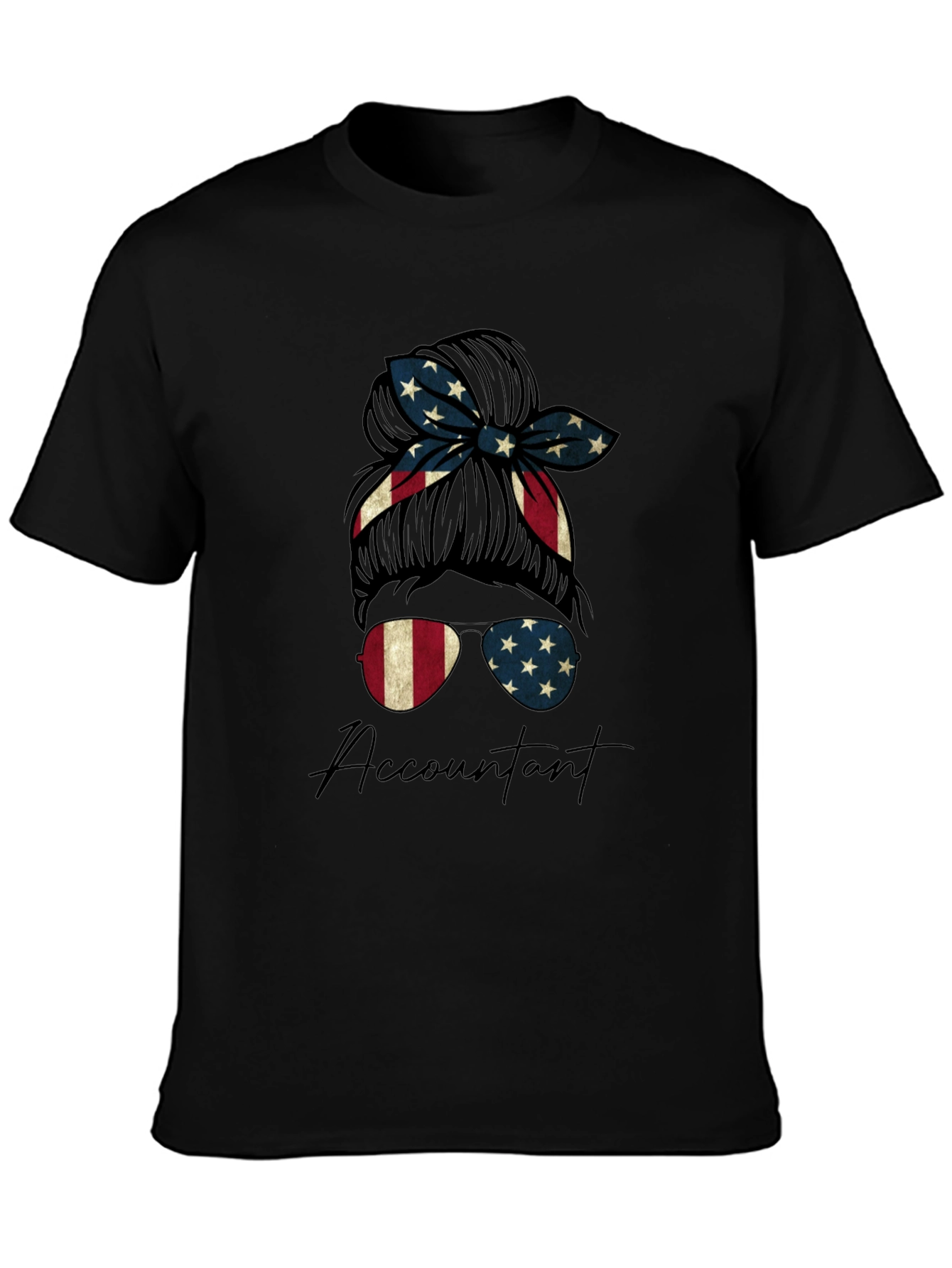 Accountant Messy Bun American Flag T-Shirt