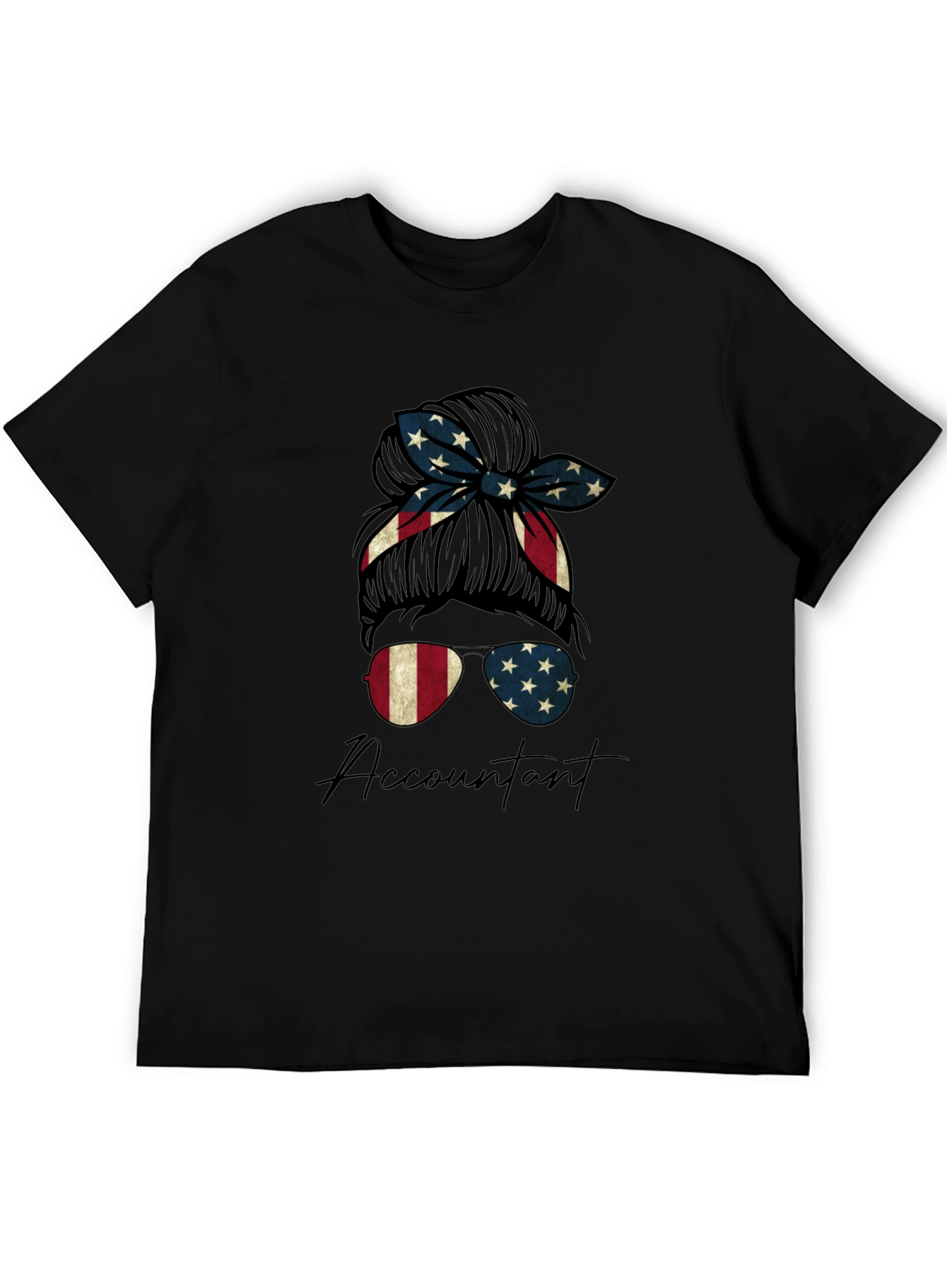 Accountant Messy Bun American Flag T-Shirt