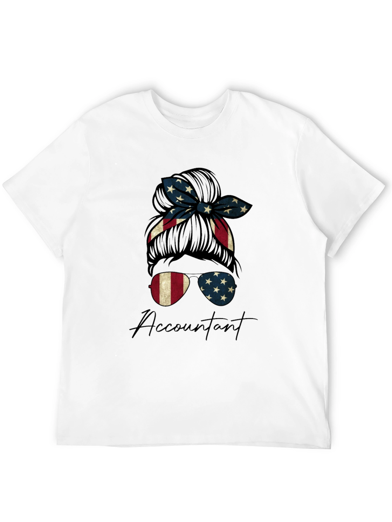 Accountant Messy Bun American Flag T-Shirt