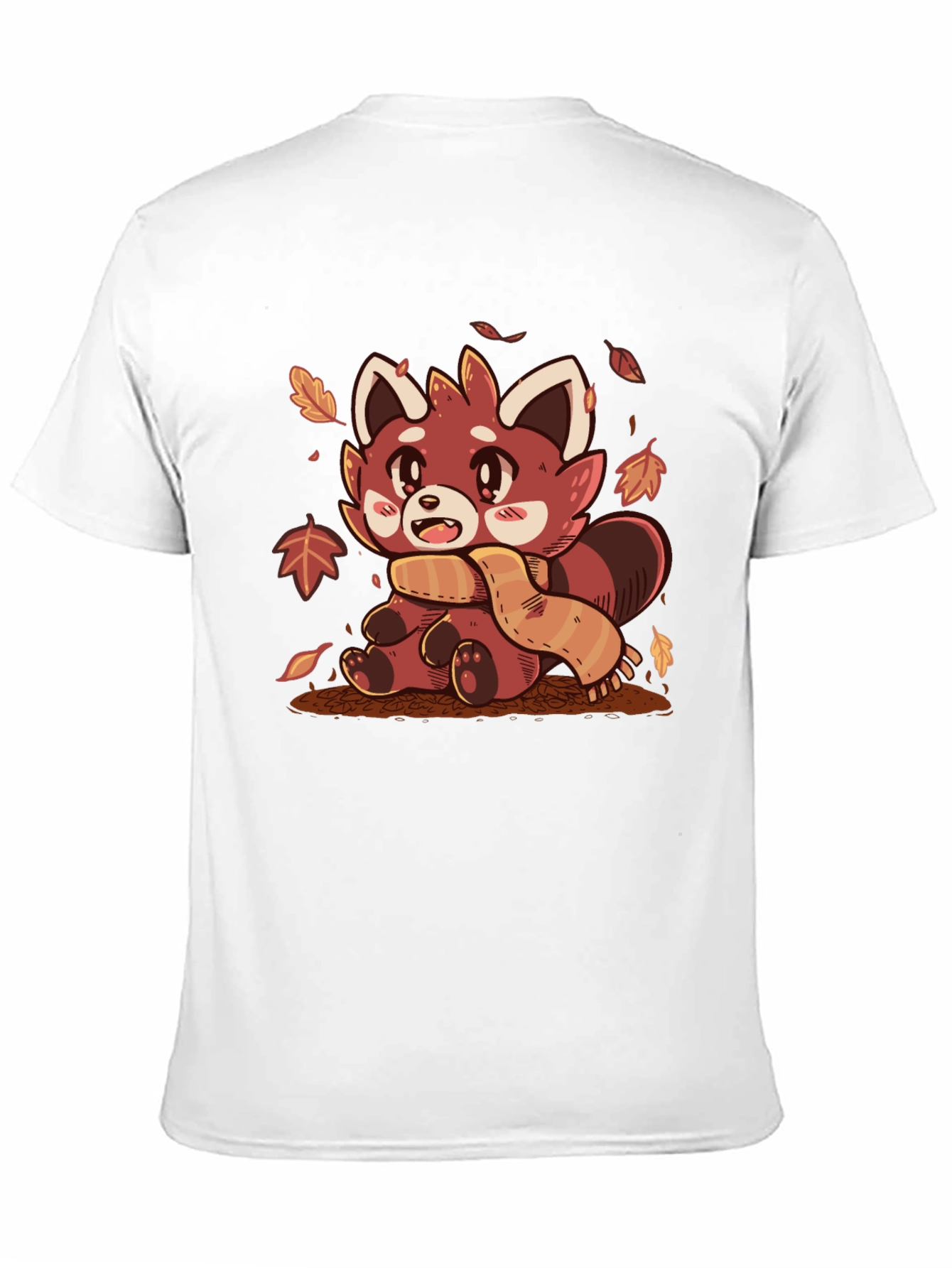 Red Panda Scarf Fall Leaves Graphic T-Shirt