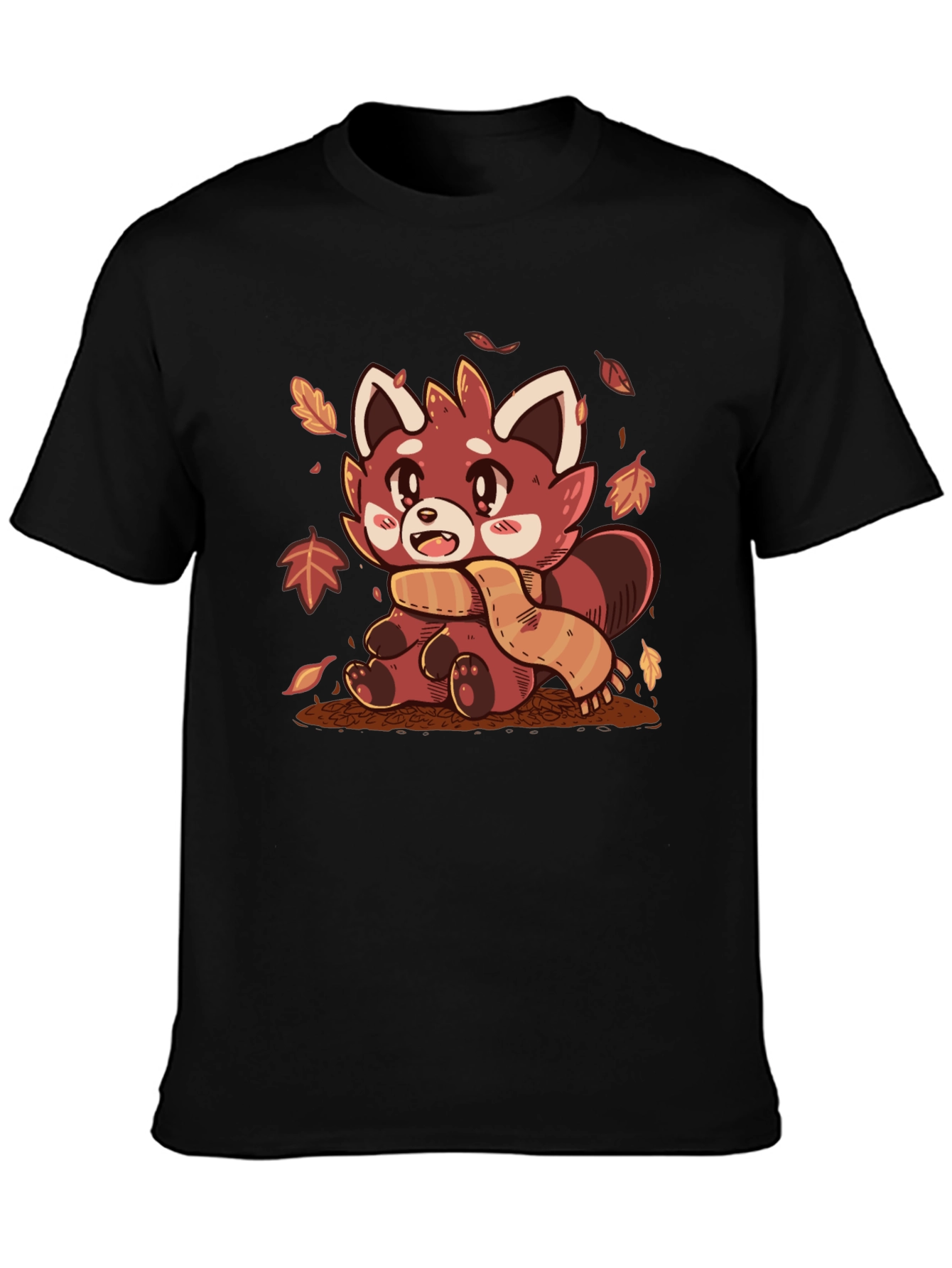 Red Panda Scarf Fall Leaves Graphic T-Shirt