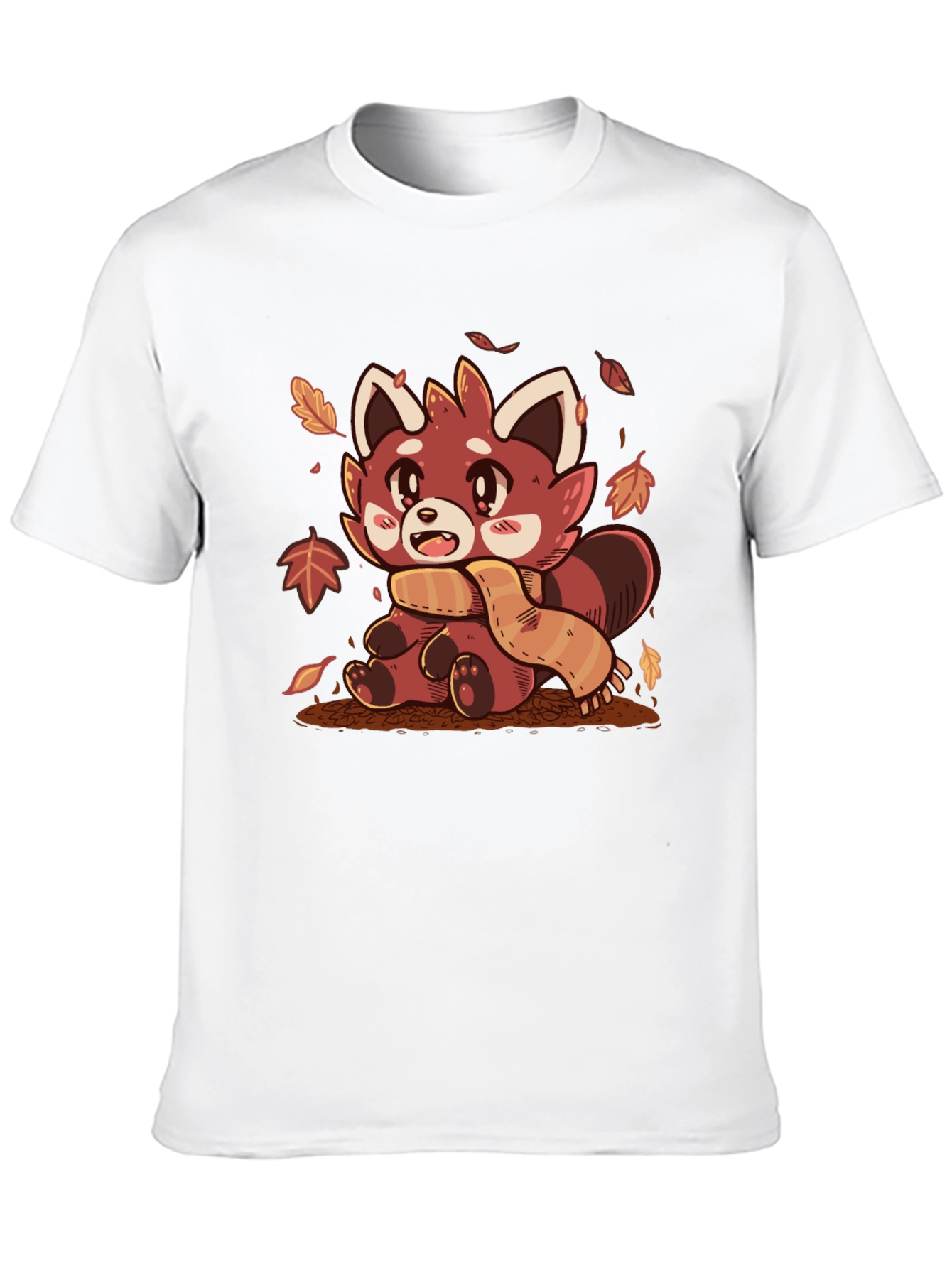 Red Panda Scarf Fall Leaves Graphic T-Shirt