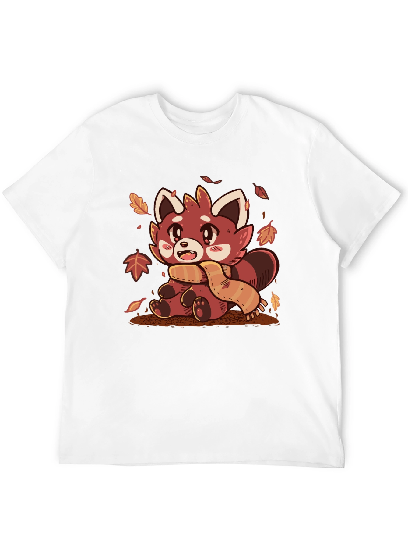 Red Panda Scarf Fall Leaves Graphic T-Shirt