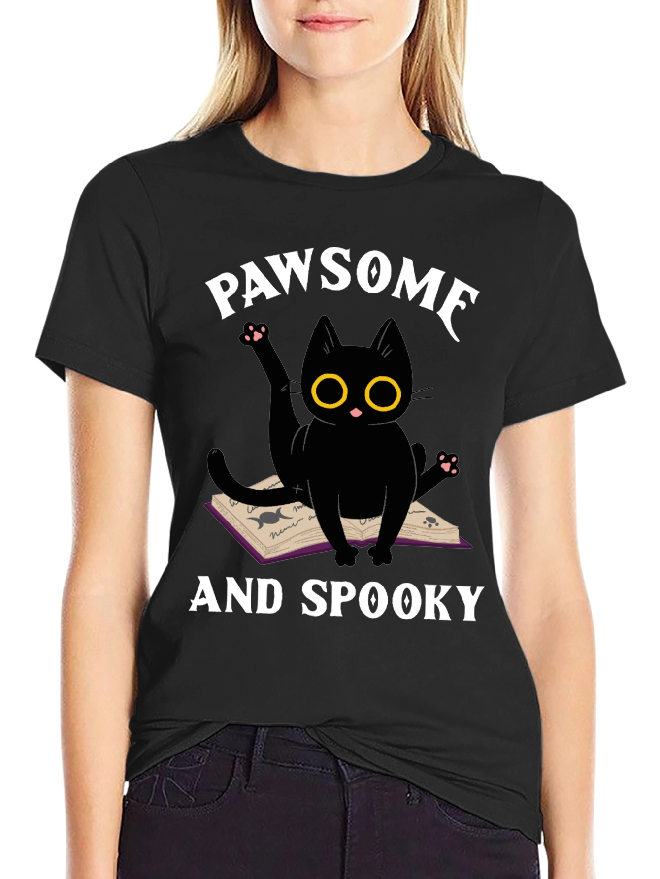Pawsome and Spooky Black Cat T-Shirt