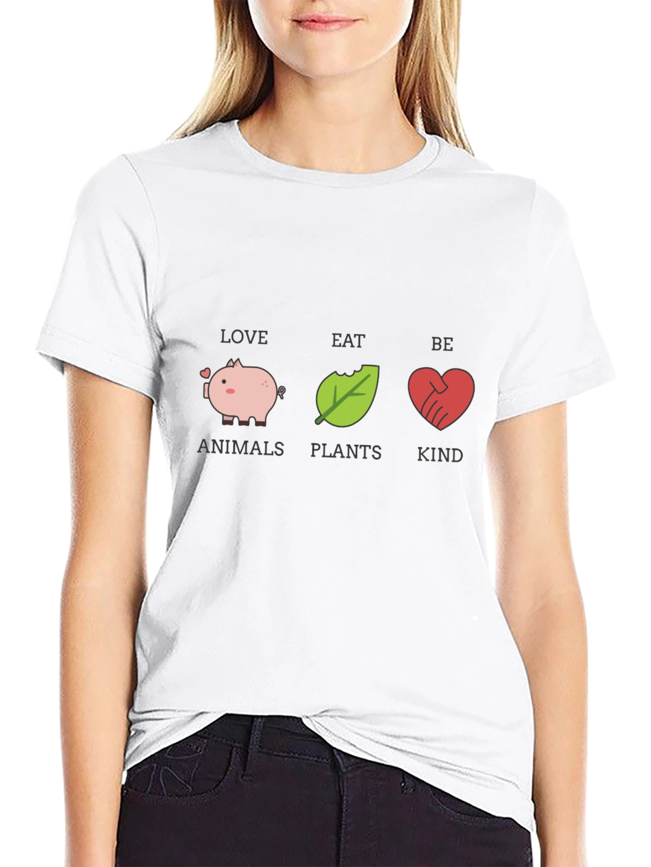 Love Animals Eat Plants Be Kind Black Graphic T-Shirt