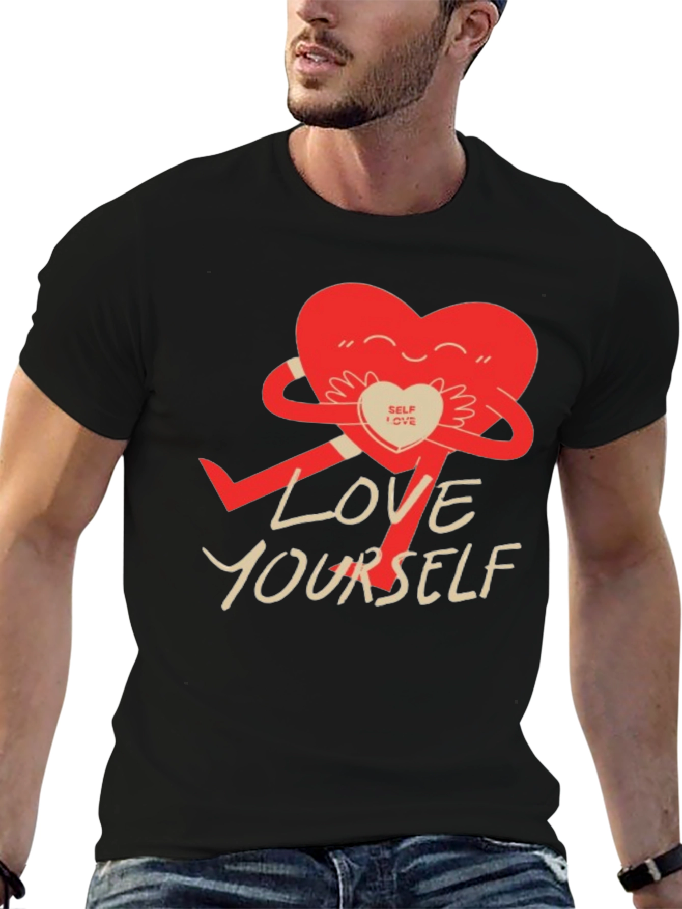 Love Yourself Graphic Tee - Cute Heart Hug T-Shirt