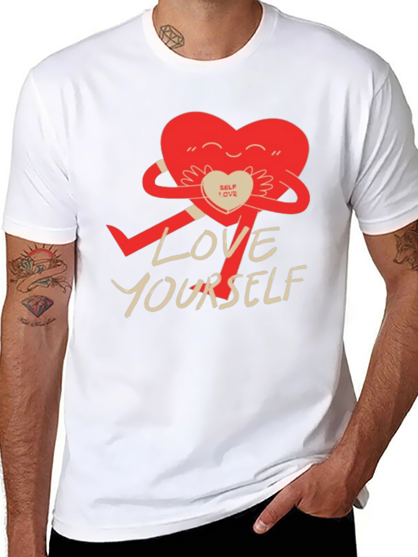 Love Yourself Graphic Tee - Cute Heart Hug T-Shirt