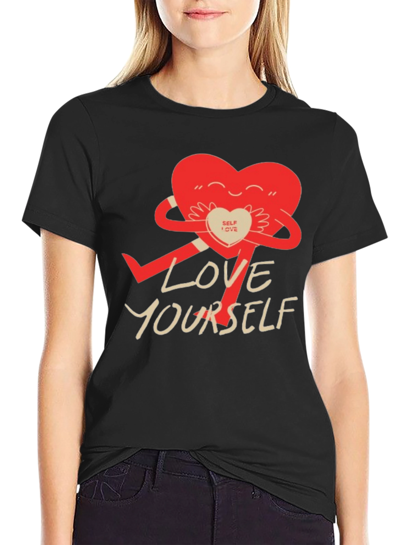Love Yourself Graphic Tee - Cute Heart Hug T-Shirt