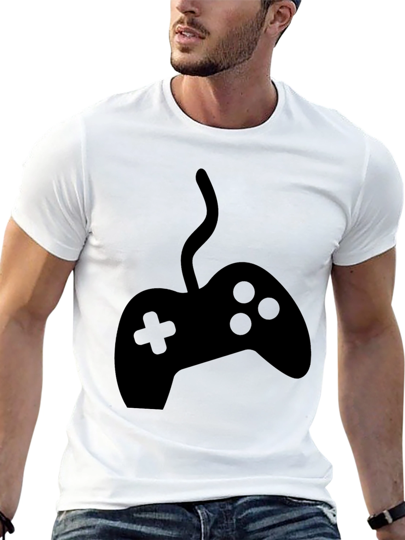 Gamer Style Black T-Shirt with Controller Graphic