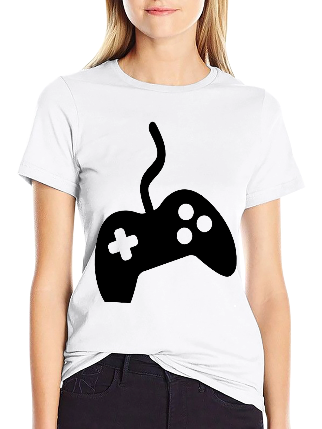 Gamer Style Black T-Shirt with Controller Graphic