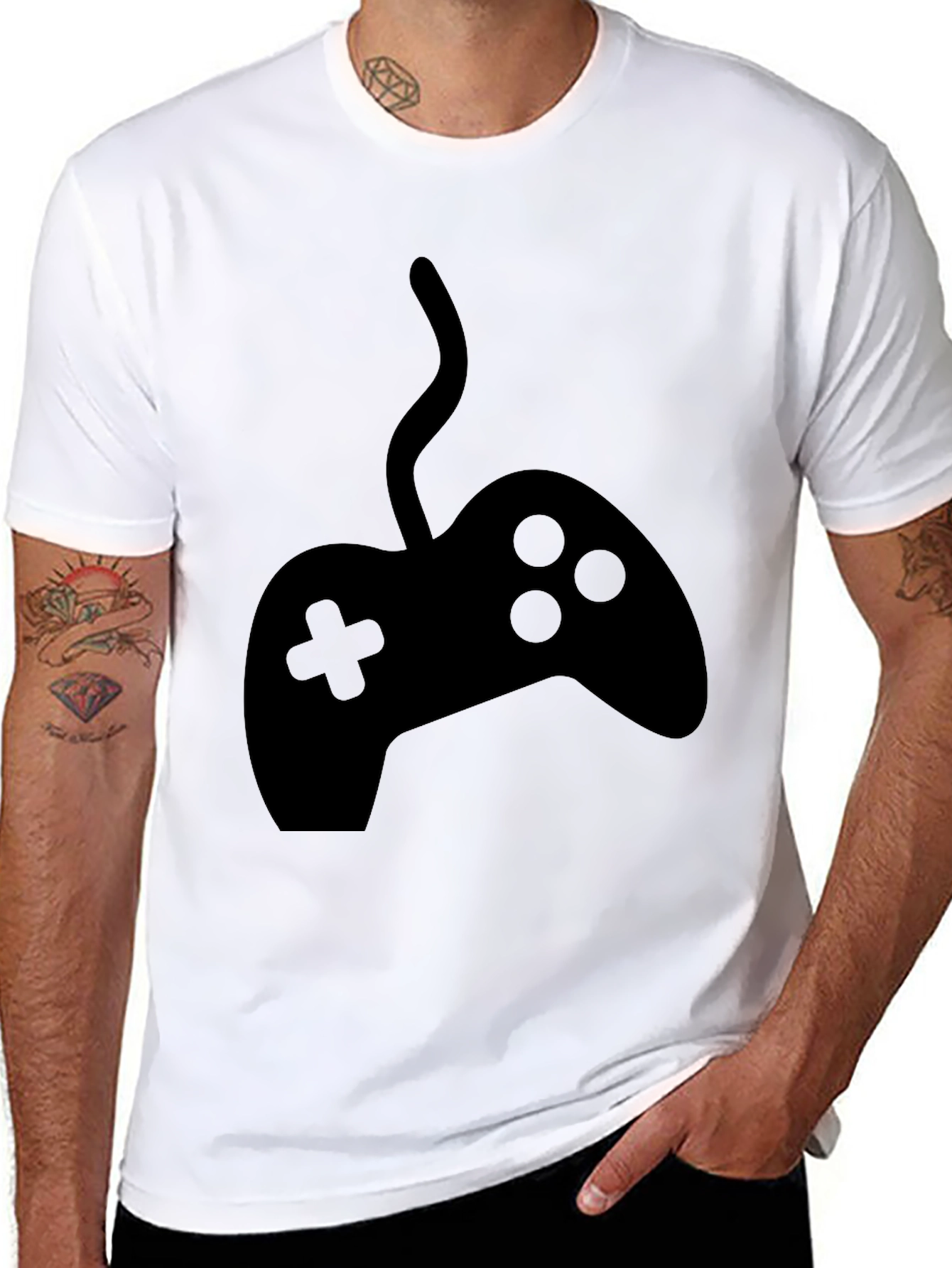 Gamer Style Black T-Shirt with Controller Graphic