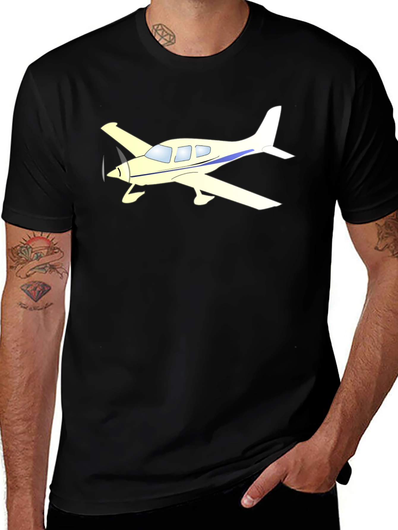Airplane Graphic Tee - Black Cotton Casual Shirt
