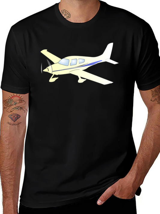 Airplane Graphic Tee - Black Cotton Casual Shirt