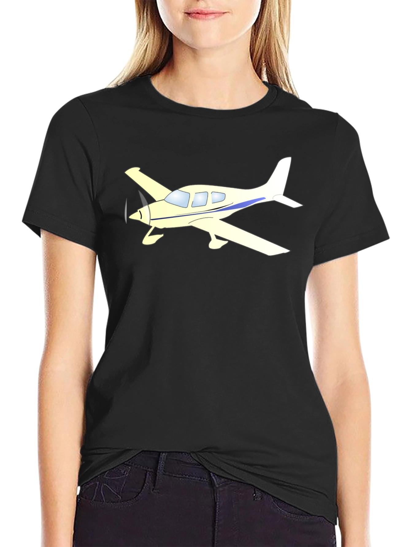 Airplane Graphic Tee - Black Cotton Casual Shirt