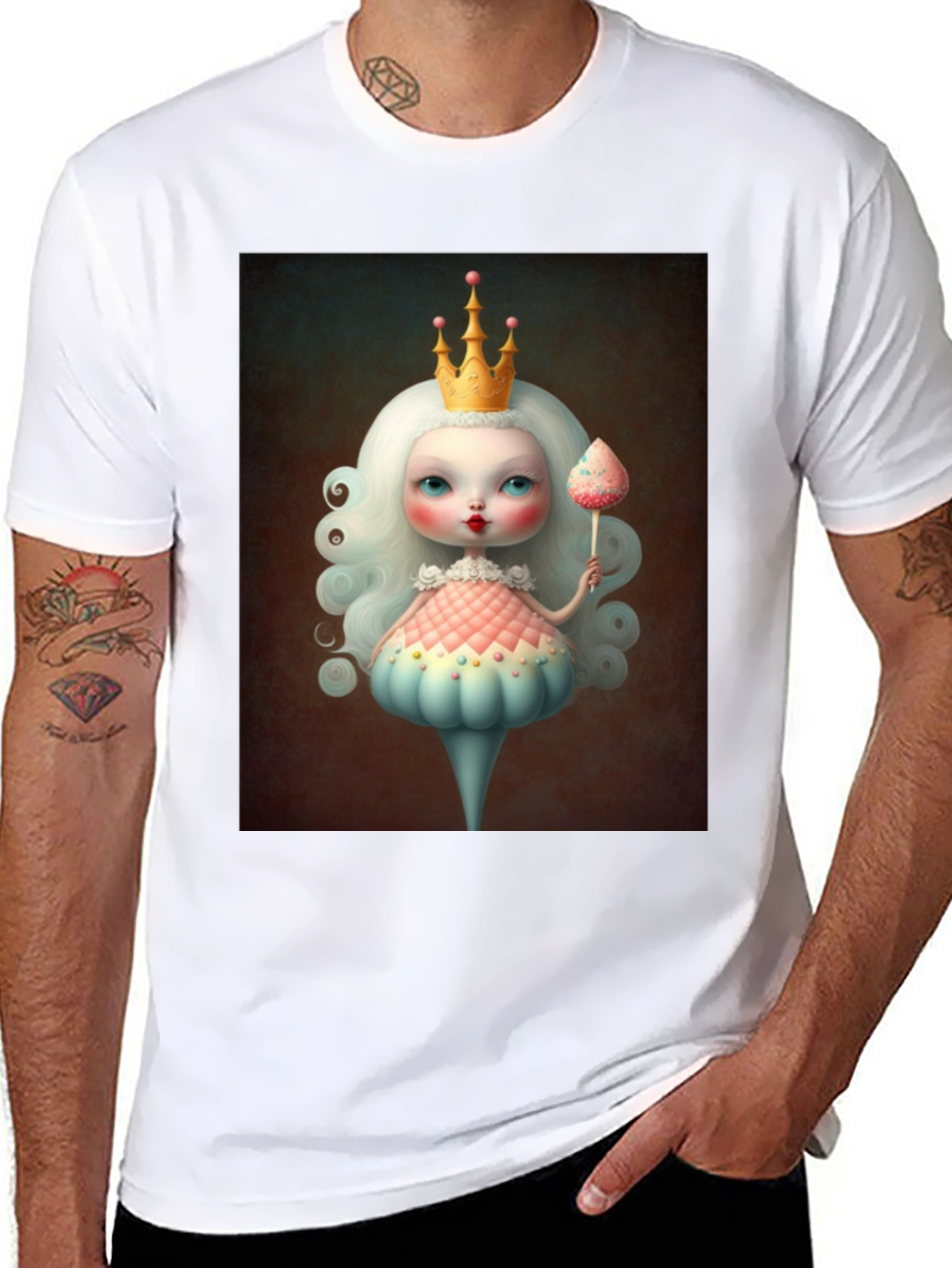 Whimsical Doll Art Graphic Tee - Black