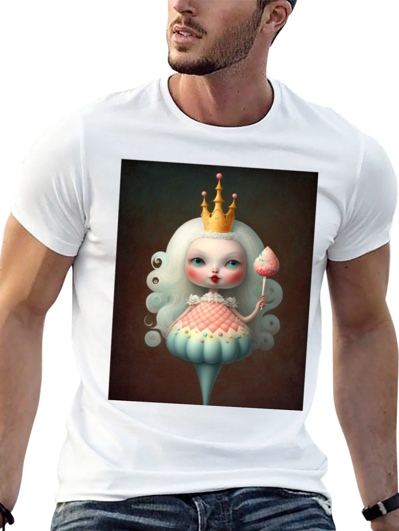 Whimsical Doll Art Graphic Tee - Black