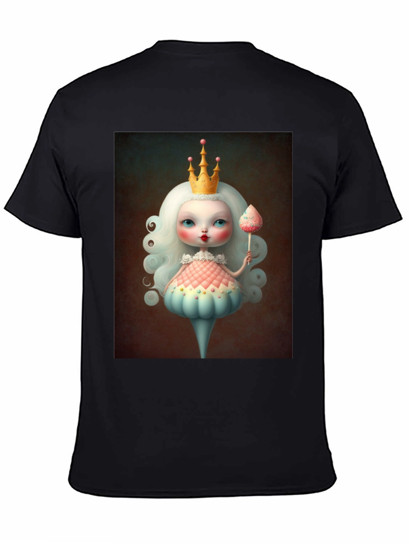 Whimsical Doll Art Graphic Tee - Black