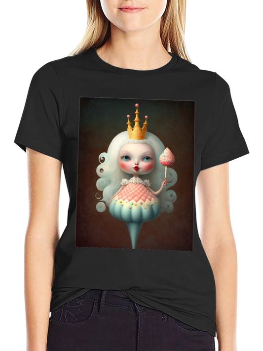 Whimsical Doll Art Graphic Tee - Black