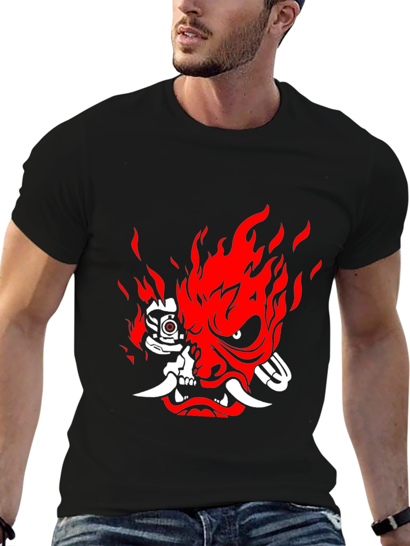 Cyberpunk Samurai Mask Graphic Tee - Bold Streetwear