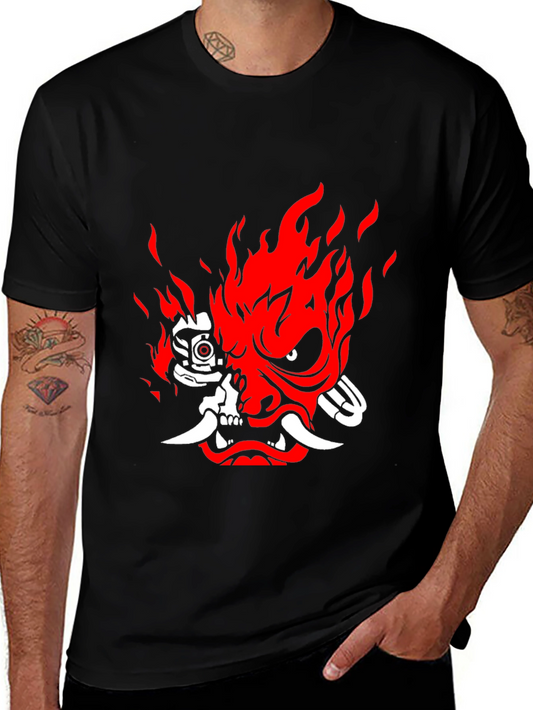 Cyberpunk Samurai Mask Graphic Tee - Bold Streetwear