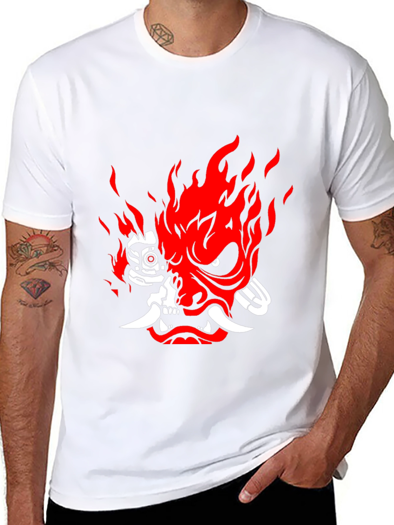 Cyberpunk Samurai Mask Graphic Tee - Bold Streetwear