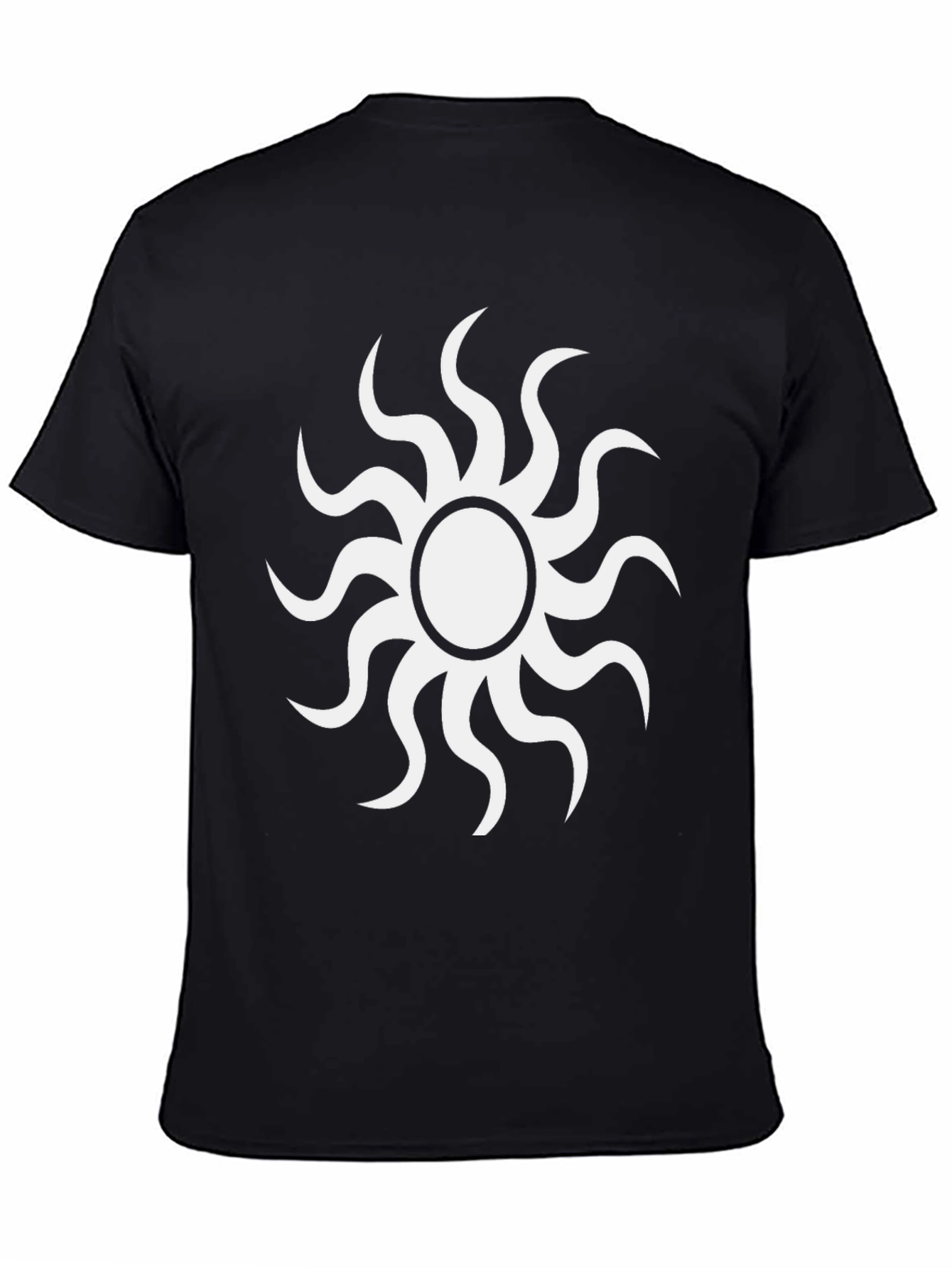 Black T-Shirt with White Sun Graphic
