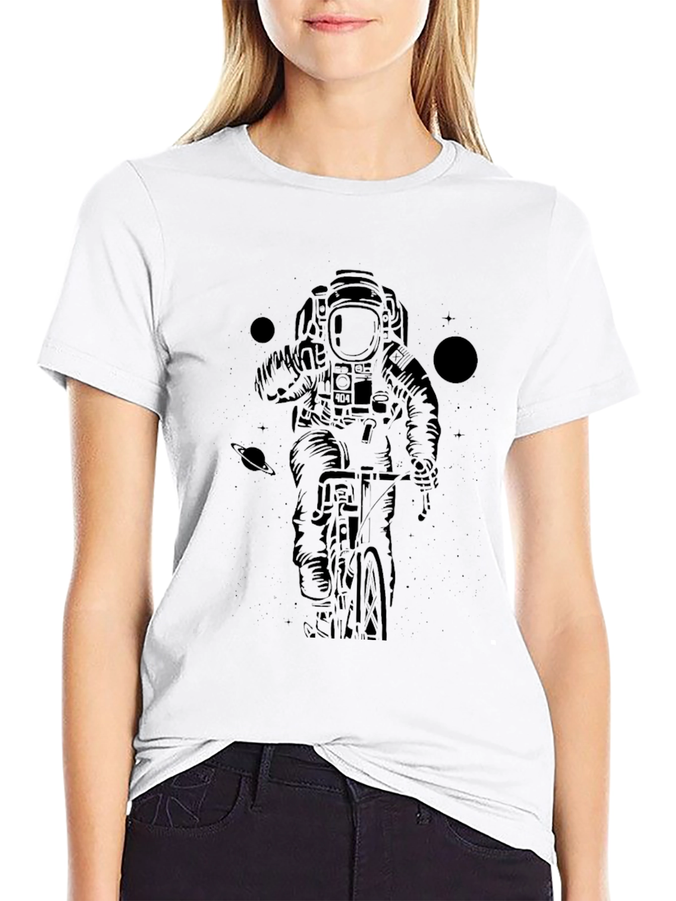 Astronaut Biker Graphic Tee - Space Adventure Shirt
