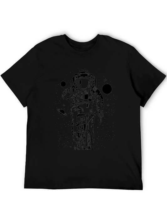 Astronaut Biker Graphic Tee - Space Adventure Shirt