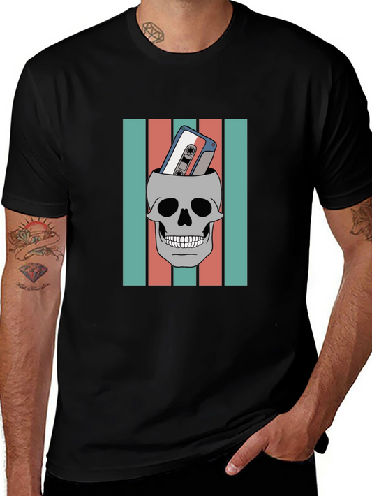 Skull & Cassette Tape Graphic Tee - Retro Music Vibes