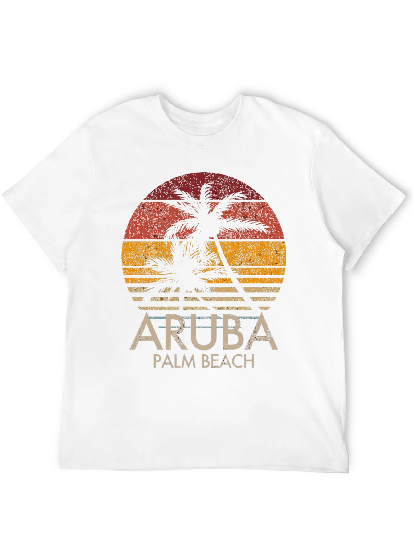 Aruba Palm Beach Graphic Tee - Tropical Sunset Design