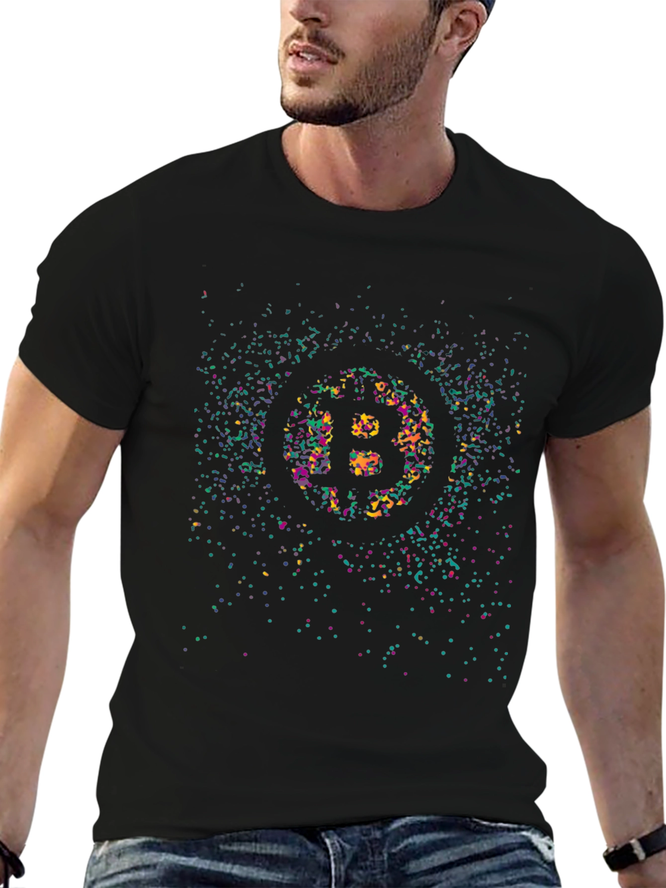 Bitcoin Logo Graphic Print Crew Neck T-Shirt
