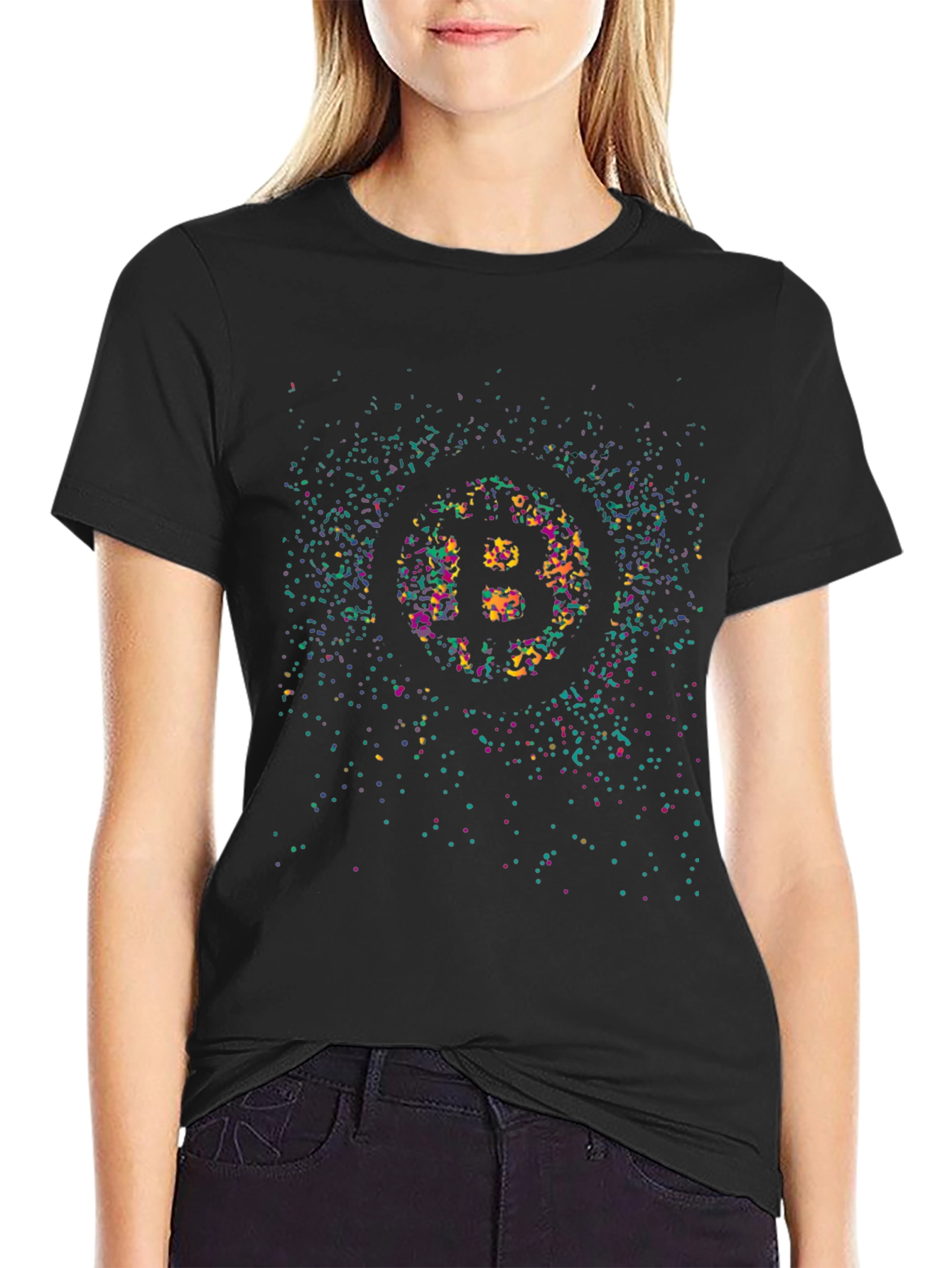 Bitcoin Logo Graphic Print Crew Neck T-Shirt