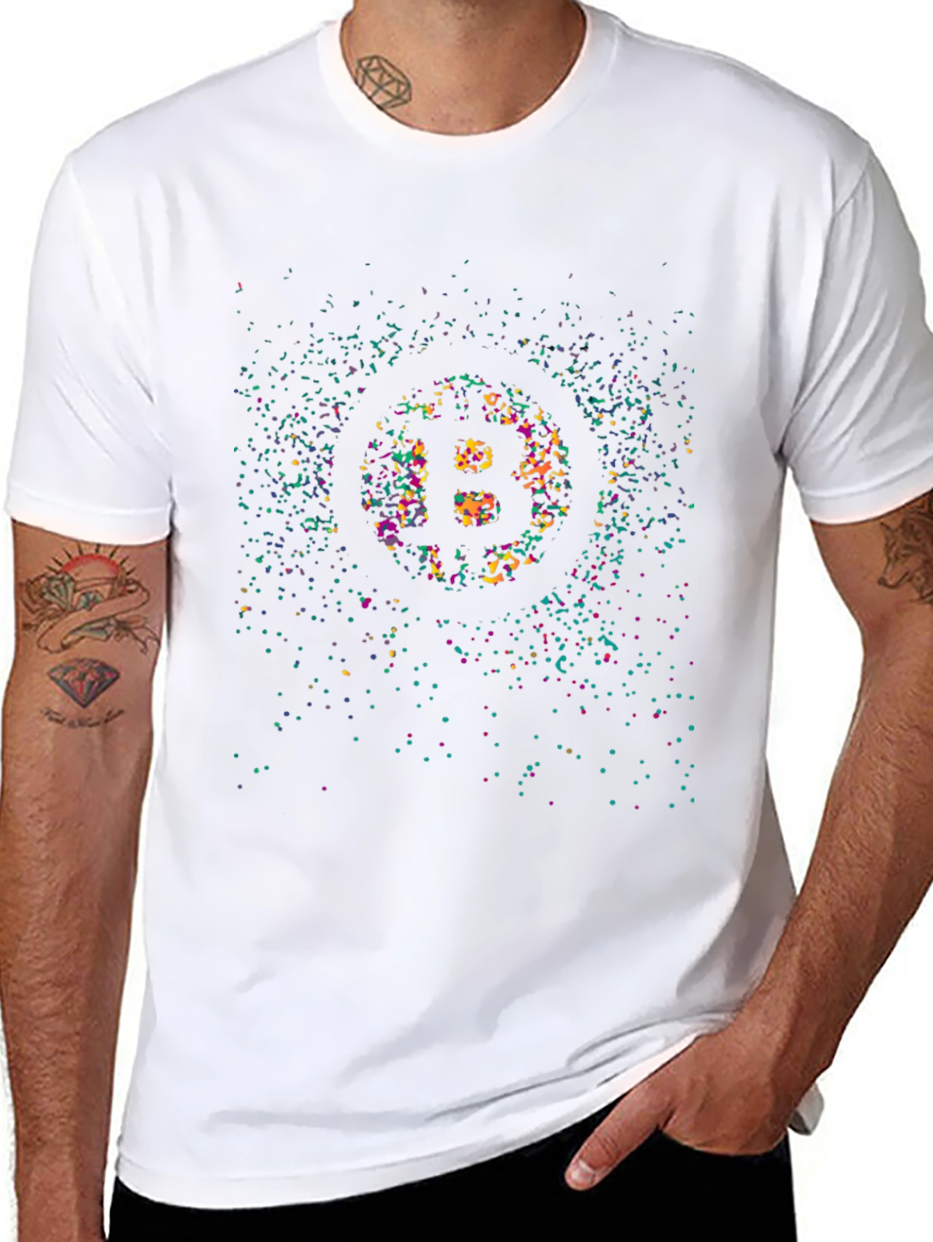 Bitcoin Logo Graphic Print Crew Neck T-Shirt