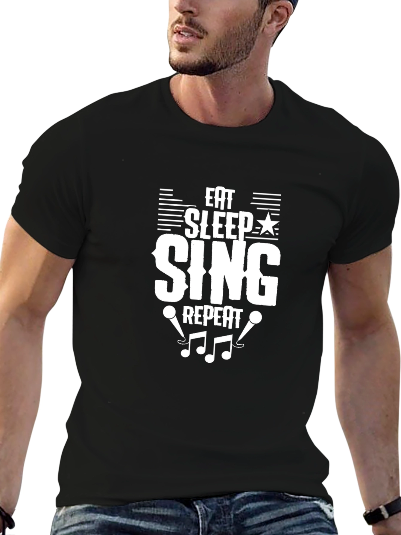 Eat Sleep Sing Repeat Black Graphic Tee