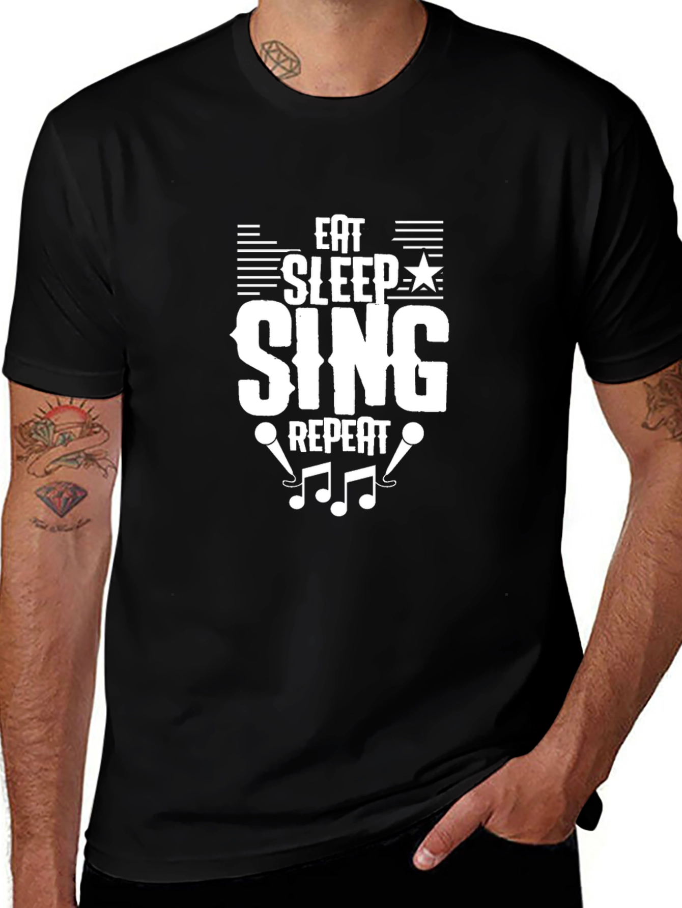 Eat Sleep Sing Repeat Black Graphic Tee