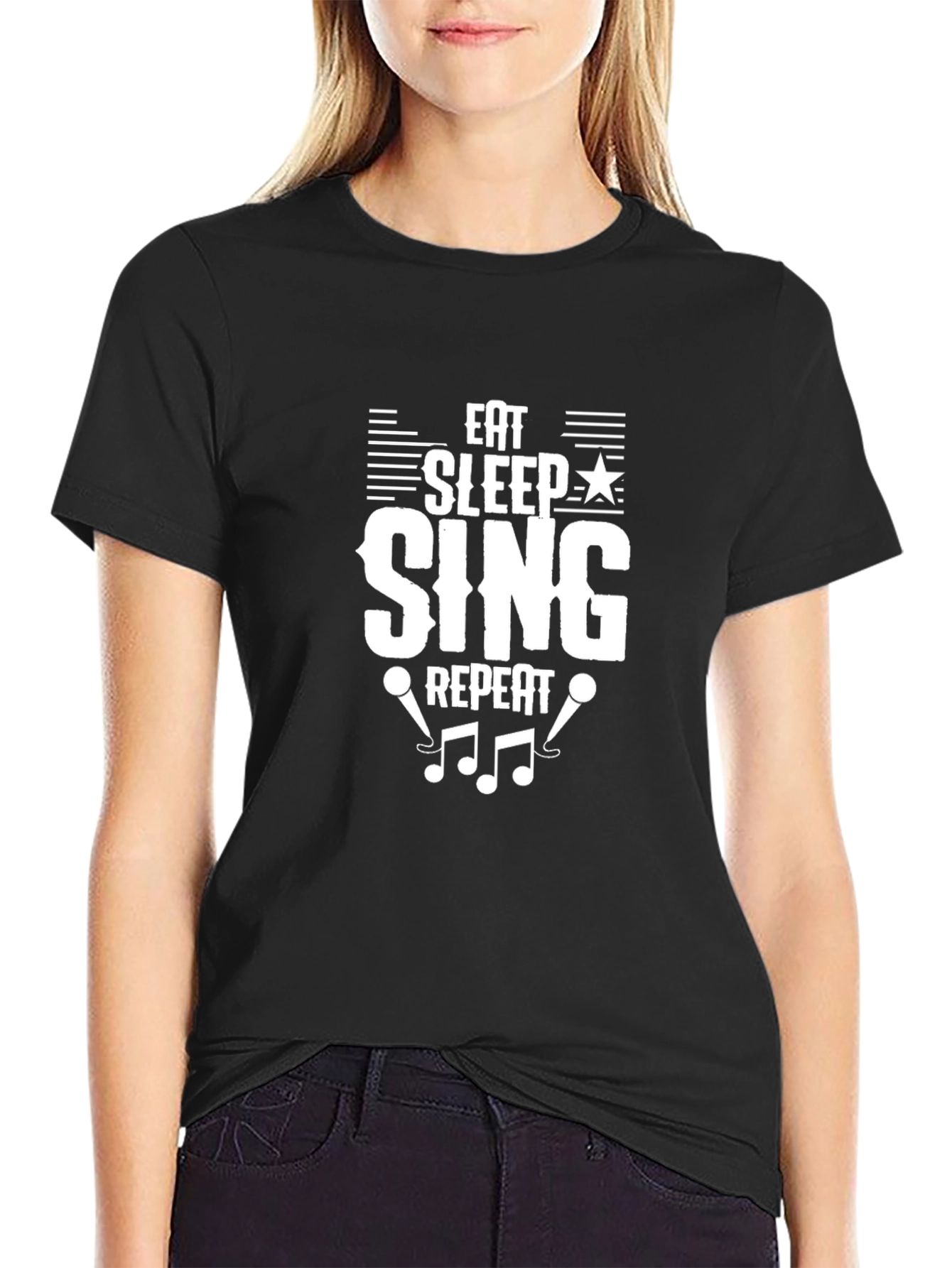 Eat Sleep Sing Repeat Black Graphic Tee