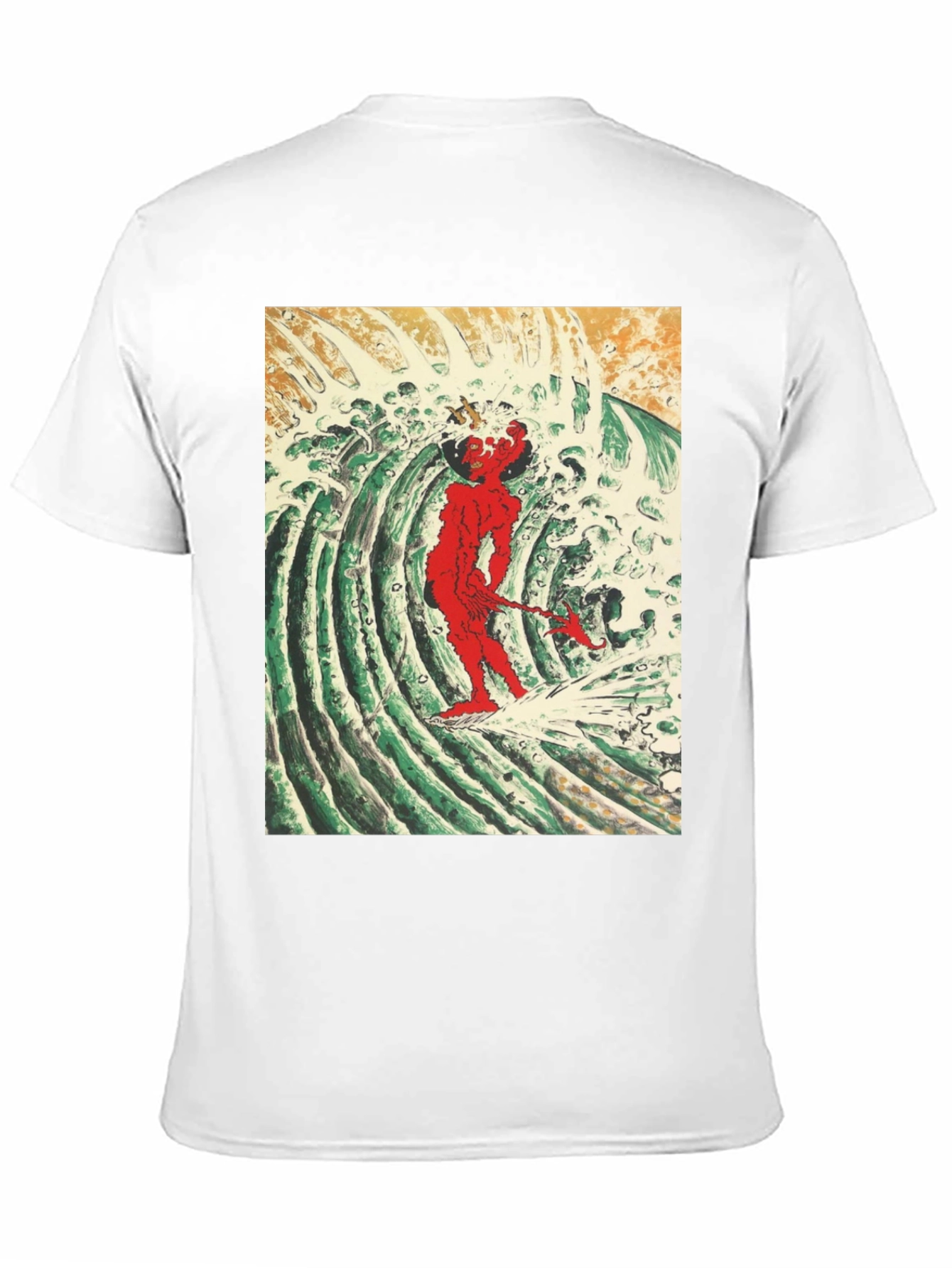 Red Oni Surfing Wave Black T-Shirt