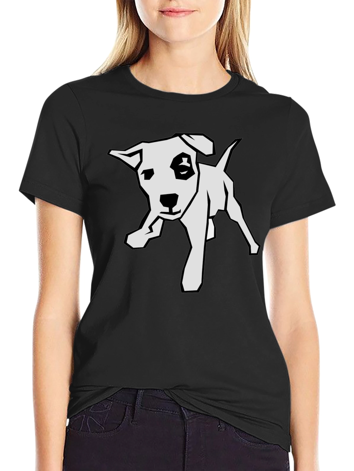 Dog Graphic Tee - Black Cotton T-Shirt