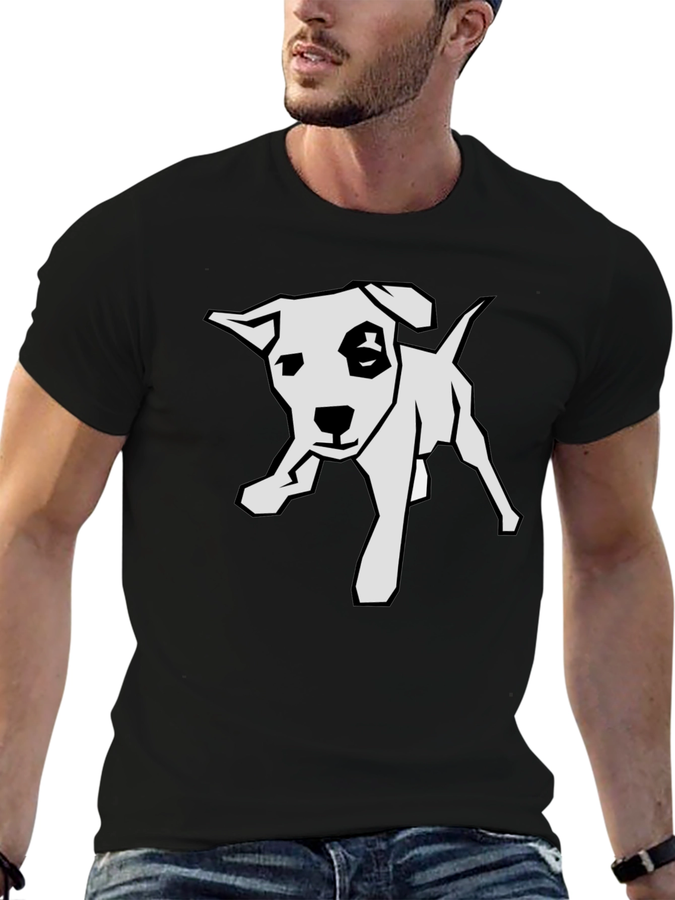 Dog Graphic Tee - Black Cotton T-Shirt