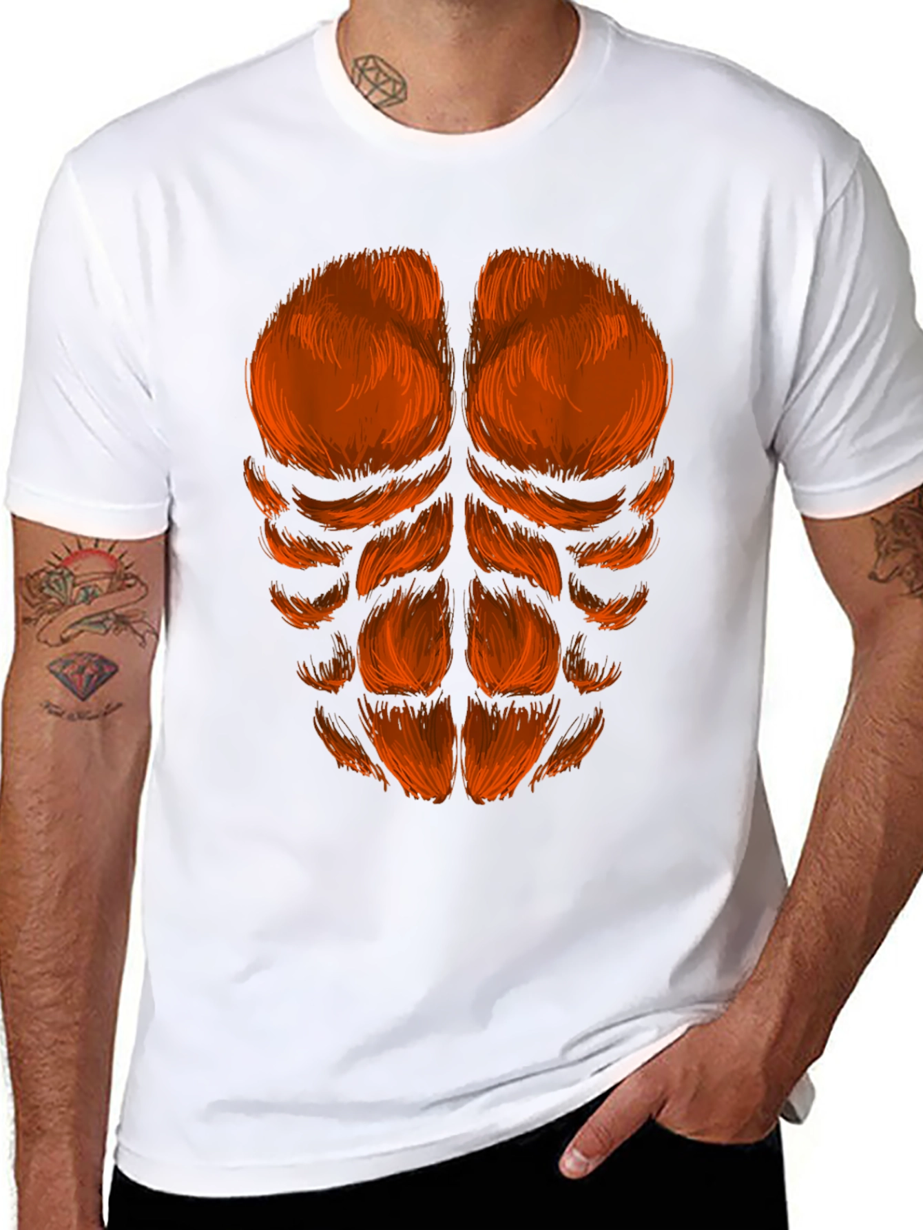 Funny Hairy Chest Abs T-Shirt - Black
