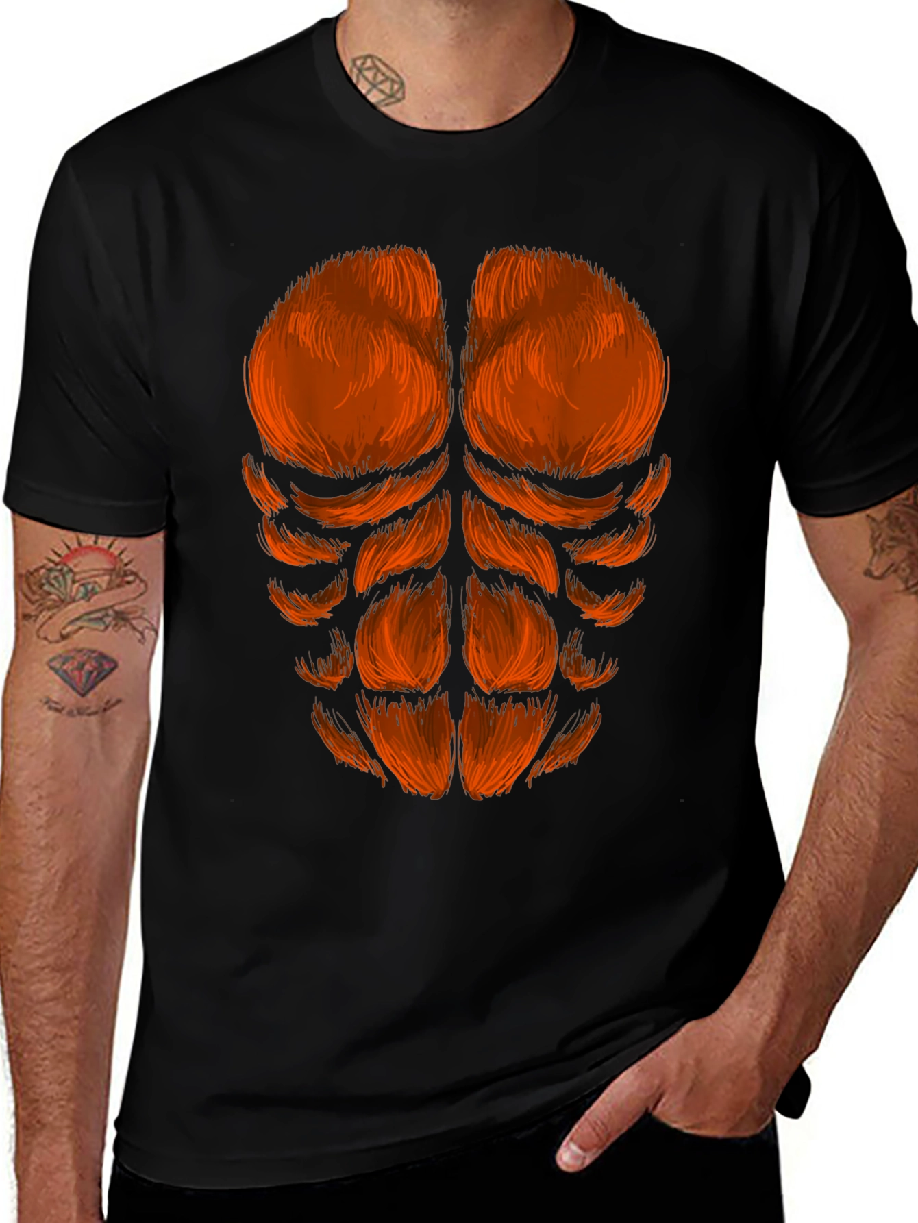 Funny Hairy Chest Abs T-Shirt - Black