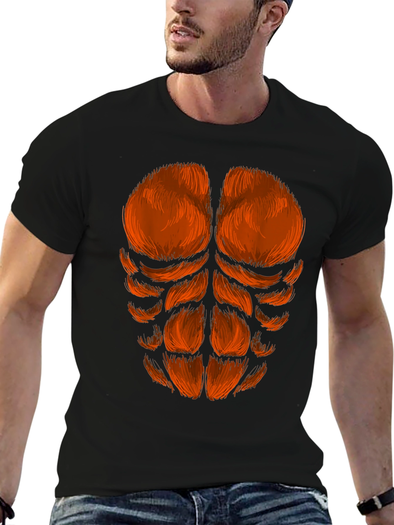 Funny Hairy Chest Abs T-Shirt - Black