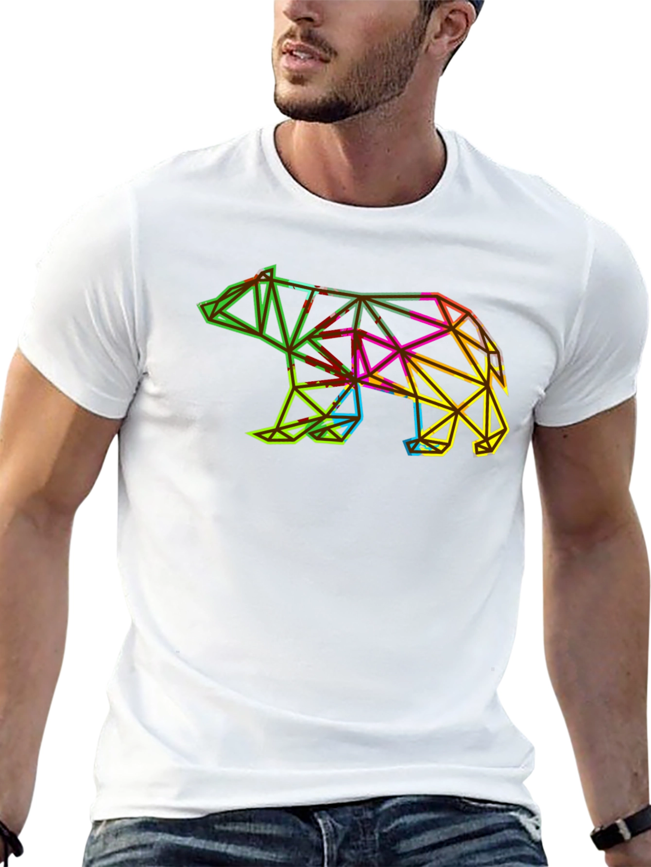 Geometric Bear Graphic Tee - Modern Mens T-Shirt
