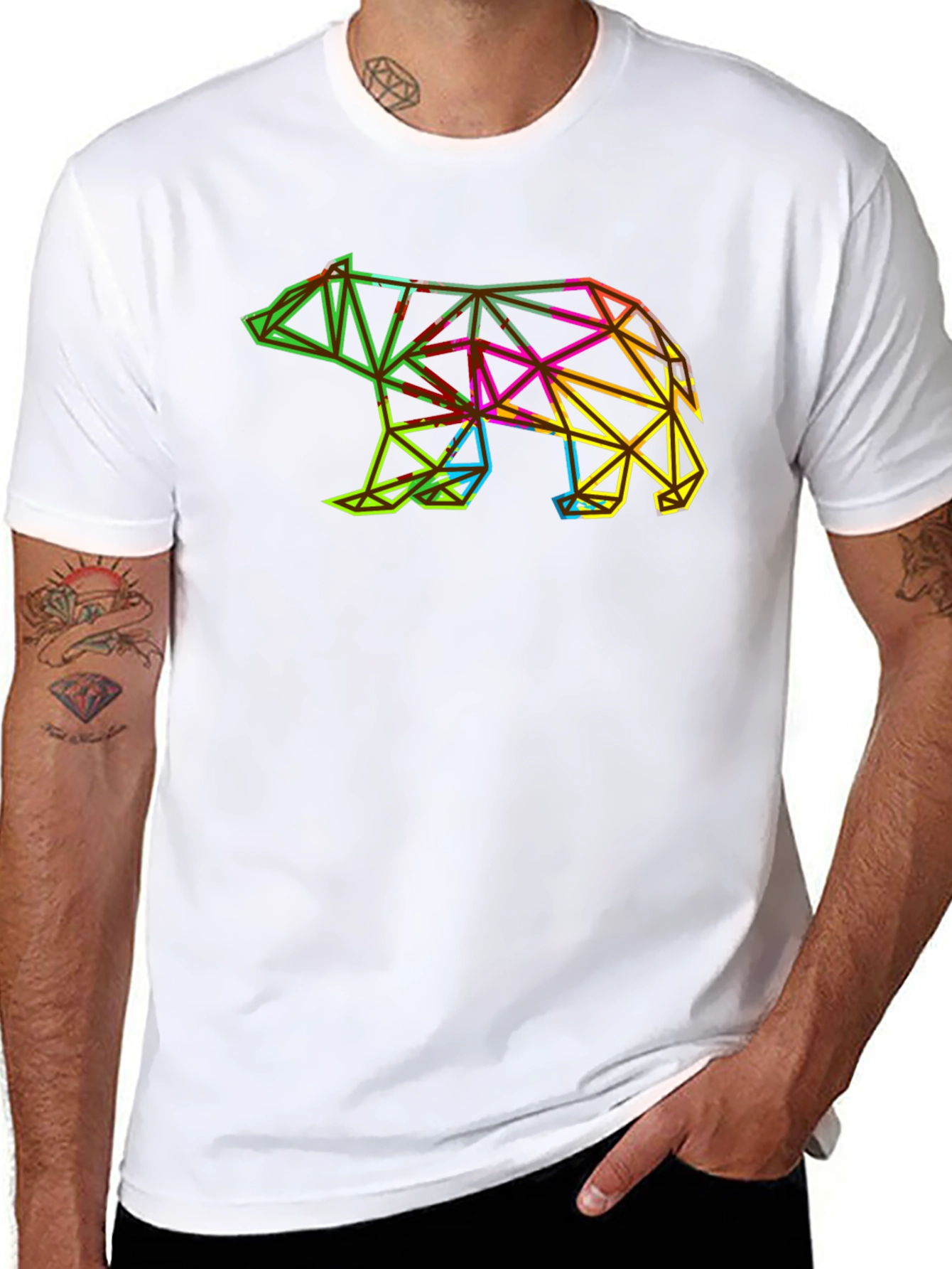 Geometric Bear Graphic Tee - Modern Mens T-Shirt