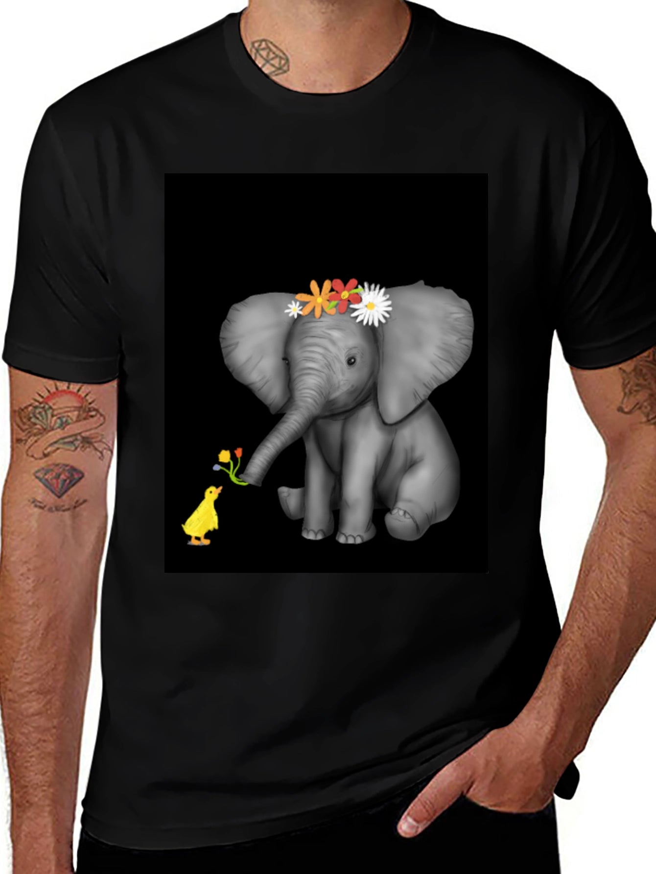Elephant & Duck Graphic Tee - Black