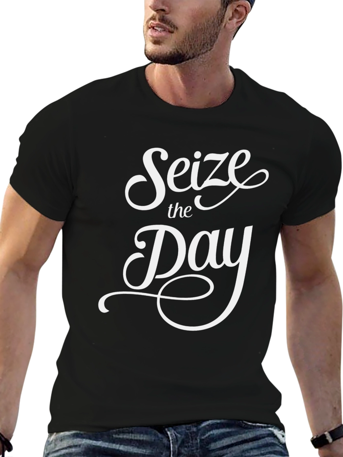 Seize the Day Graphic Tee - Black Cotton T-Shirt
