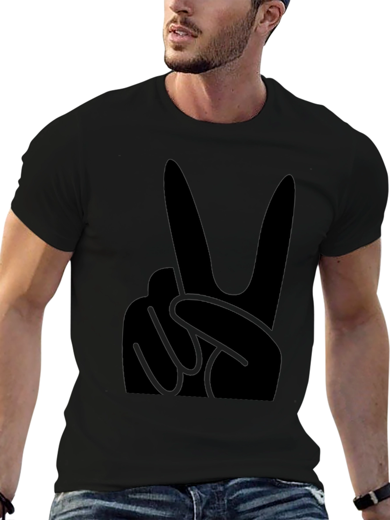 Black T-Shirt with Peace Sign Graphic